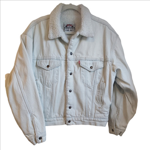 Vintage 90s Levi’s Sherpa Denim Trucker Jacket Light Wash Size S USA